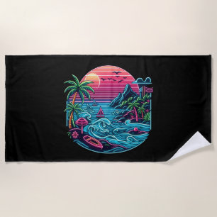 Tropical/Hawaiian neon beach Towel