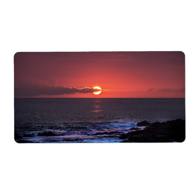 Tropical Hawaiian Ocean Sunset Background - Hawaii Label (Front)