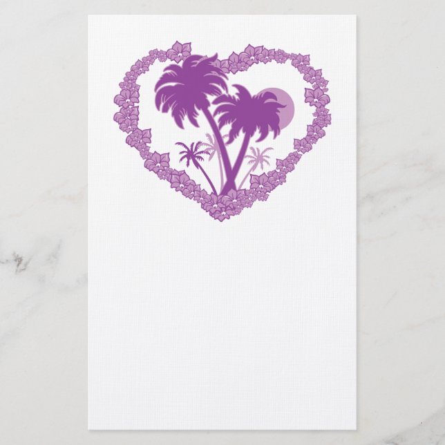 Tropical Hawaiian Palm Tree Heart Stationery (Front)