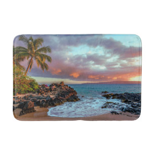 Tropical Hawaiian Palm Tree Sandy Beach Paradise Bath Mat