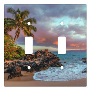Tropical Hawaiian Palm Tree Sandy Beach Paradise Light Switch Cover