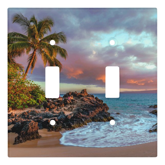 Tropical Hawaiian Palm Tree Sandy Beach Paradise Light Switch Cover (Front)