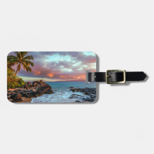 Tropical Hawaiian Palm Tree Sandy Beach Paradise Luggage Tag