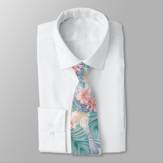 Tropical Hawaiian Palms Floral summer pattern Neck Tie (Tied)