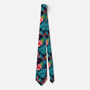 Tropical Hawaiian Palms Floral summer pattern Neck Tie