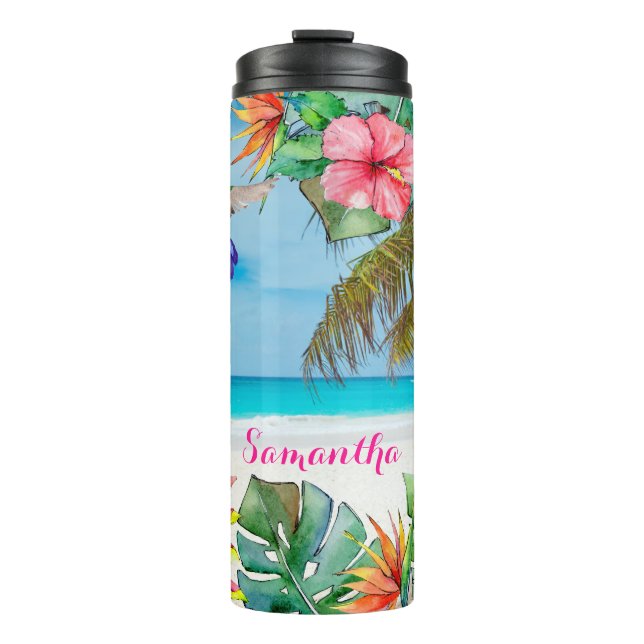 Tropical Hawaiian Paradise Floral Thermal Tumbler (Front)