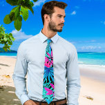 Tropical Hawaiian pattern Neck Tie<br><div class="desc">The Hawaiian print men's tie showcases a delightful combination of blue and pink tropical leaves in its captivating design. The tie's vibrant illustration captures the allure of the Hawaiian islands, infusing a sense of tropical paradise into any ensemble. The blue, green and pink hues create a harmonious color palette, offering...</div>