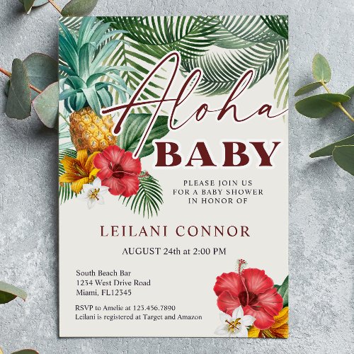 Tropical Hawaiian Pineapple Aloha Baby Shower Invitation