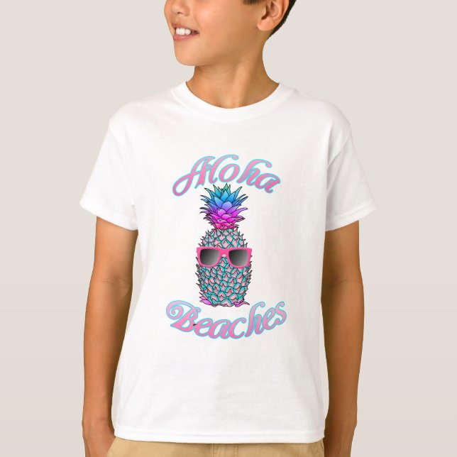 Tropical Hawaiian Pineapple Aloha Beaches T-Shirt (Front)