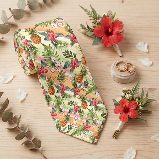 Tropical Hawaiian Pineapple Fruit Floral Pattern Tie (Creator Uploaded)