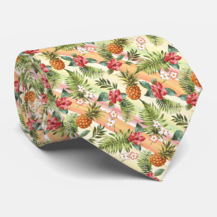 Tropical Hawaiian Pineapple Fruit Floral Pattern Tie
