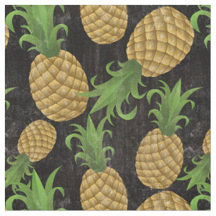 Tropical Hawaiian Pineapple Fruit Vintage Black Fabric
