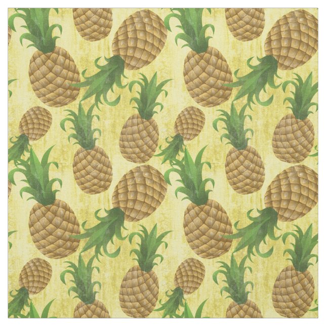 Tropical Hawaiian Pineapple Fruit Vintage Yellow Fabric (Swatch)