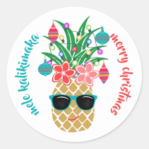 Tropical Hawaiian Pineapple Mele Kalikimaka Classic Round Sticker