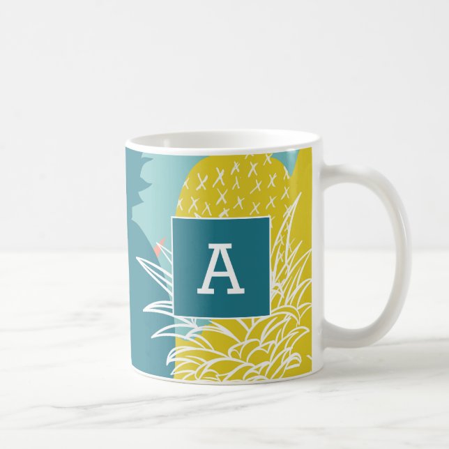 Tropical Hawaiian Pineapple Monogram Coffee Mug (Right)