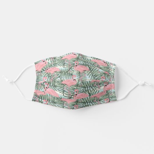 Tropical Hawaiian Pink Flamingoes Palm Tree Leaves Adult Cloth Face Mask (Front, Unfolded)
