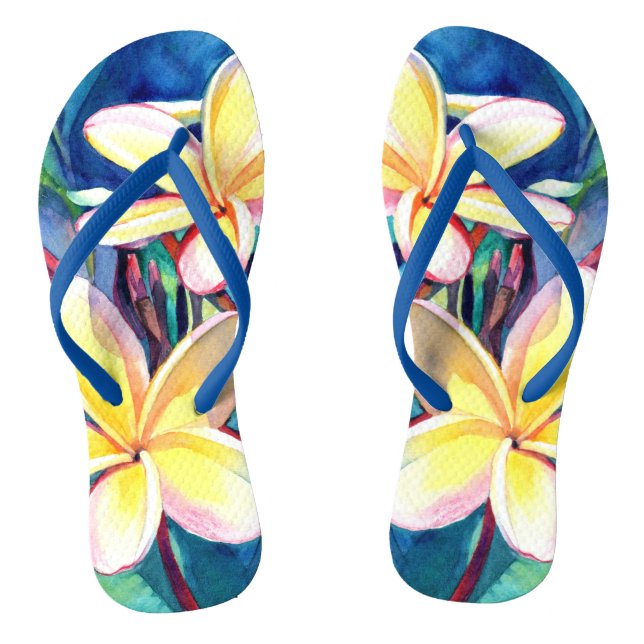 Tropical Hawaiian Plumeria Flip Flops (Footbed)