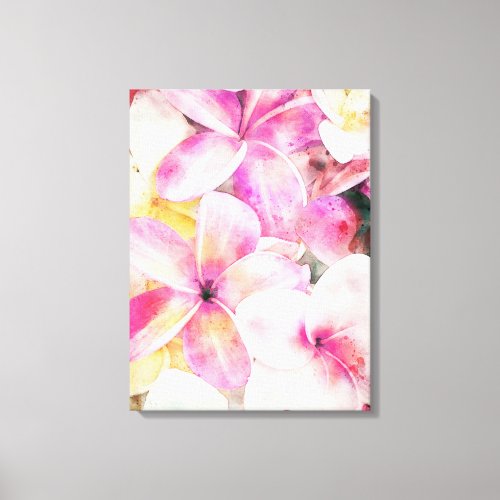 Tropical Hawaiian plumeria flower watercolor Canvas Print