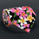 Tropical Hawaiian Plumeria Flowers on Black Neck Tie<br><div class="desc">Make a statement! A modern pattern of hot pink, yellow and white exotic tropical Hawaiian plumeria flowers on black background, this men's neck tie is cool for the office, a night on the town, attending a wedding, your own wedding ceremony, for the groom or groomsmen or give as a gift...</div>