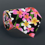 Tropical Hawaiian Plumeria Flowers on Black Neck Tie<br><div class="desc">Make a statement! A modern pattern of hot pink, yellow and white exotic tropical Hawaiian plumeria flowers on black background, this men's neck tie is cool for the office, a night on the town, attending a wedding, your own wedding ceremony, for the groom or groomsmen or give as a gift...</div>