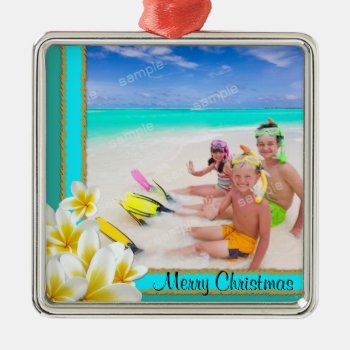 Tropical Hawaiian Plumeria Holiday Photo Ornament by holiday_store at Zazzle