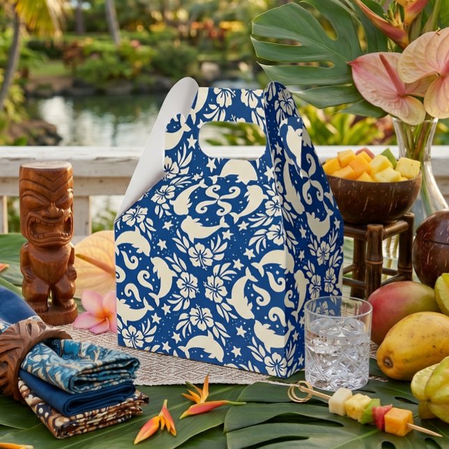 Tropical hawaiian print dolphins favor boxes (dolphin tropical theme party favor box)