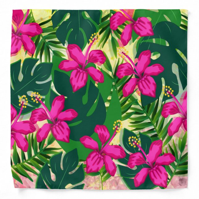 Tropical Hawaiian Style Floral Pattern Bandana (Front)