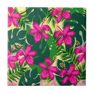 Tropical Hawaiian Style Floral Pattern Ceramic Tile