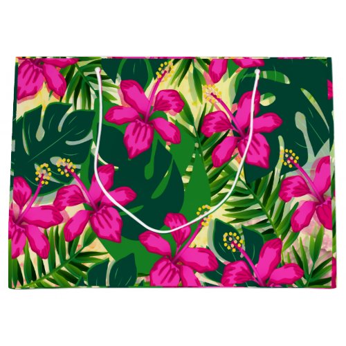 Tropical Hawaiian Style Floral Pattern Large Gift Bag