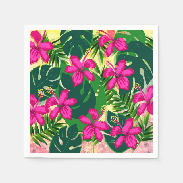 Tropical Hawaiian Style Floral Pattern Napkins (Front)