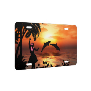 Tropical Hawaiian Sunset Dolphins Scenic License Plate