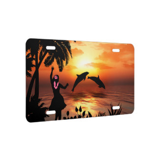 Tropical Hawaiian Sunset Dolphins Scenic License Plate