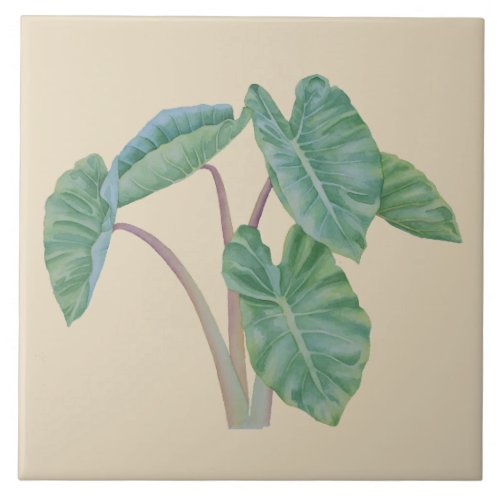 Tropical Hawaiian Taro Watercolor Ceramic Tile