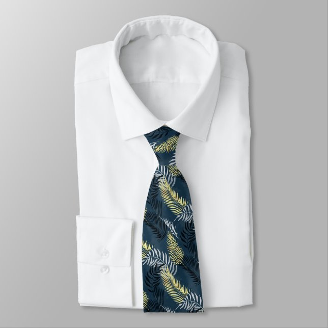 TROPICAL HAWAIIAN TEAL BLUE MENS TIE (Tied)