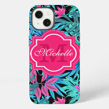 Tropical hawaiian teal green palm tree leaves