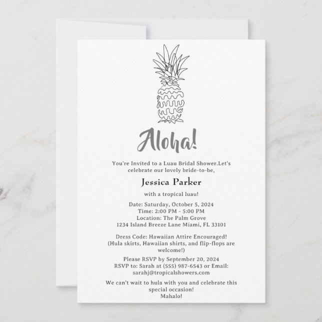 Tropical Hawaiian Themed Luau Bridal Shower  Invitation (Front)