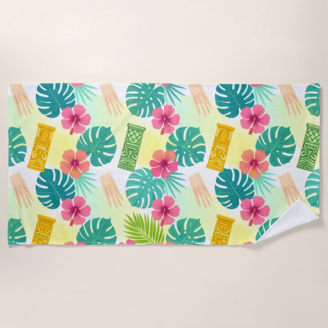 Tropical Hawaiian Tiki Pattern for Parties Wedding Beach Towel (Front)