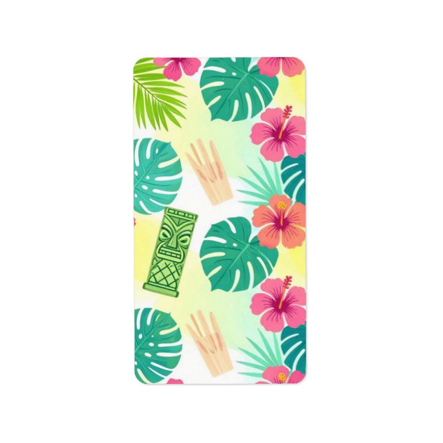 Tropical Hawaiian Tiki Pattern for Parties Wedding Label (Front)