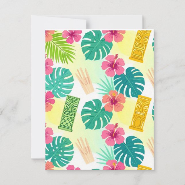 Tropical Hawaiian Tiki Pattern for Parties Wedding RSVP Card (Front)