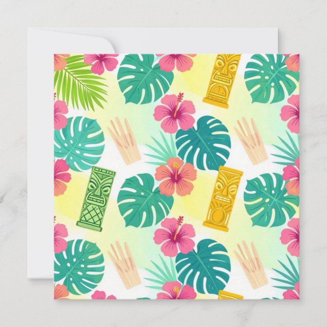 Tropical Hawaiian Tiki Pattern for Parties Wedding Save The Date (Front)