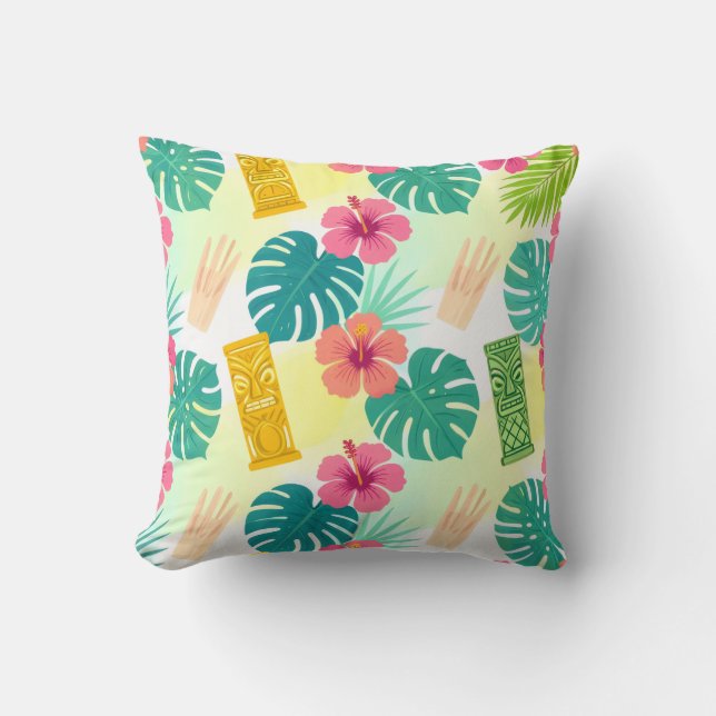 Tropical Hawaiian Tiki Pattern for Parties Wedding Throw Pillow (Front)