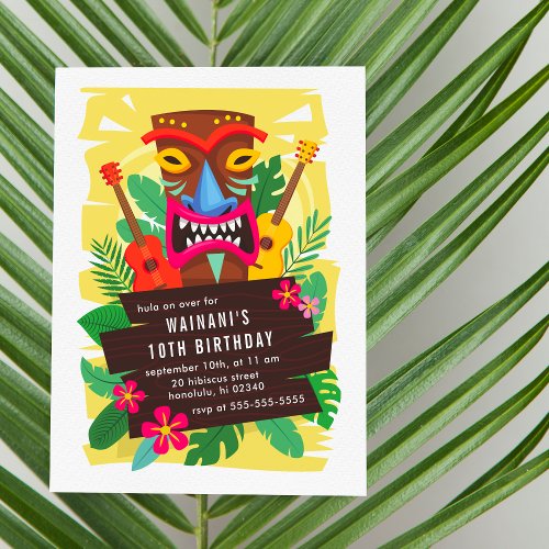 Tropical Hawaiian Ukulele  Tiki Luau Birthday Invitation Postcard