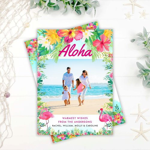 Tropical Hawaiian Warmest Wishes Christmas Photo  Holiday Card