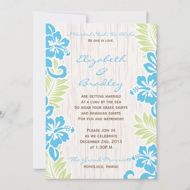 Tropical Hawaiian Wedding Invitation Turquoise (Front)