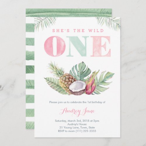 Tropical Hawaiian Wild Beach Girl First Birthday Invitation