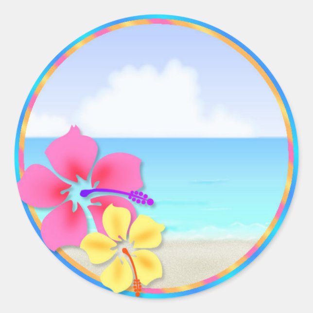 Tropical Hawiian Luau Cupcake Toppers Stickers (Front)