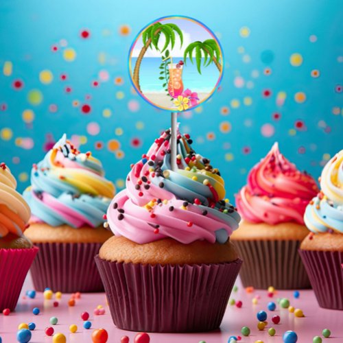 Tropical Hawiian Luau Cupcake Toppers Stickers