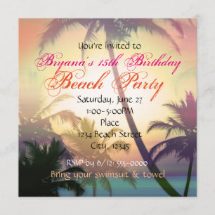 Tropical Heat Palm Trees Beach Party Invitation