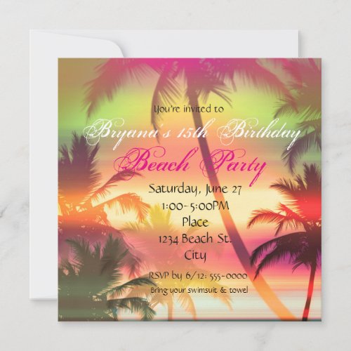 Tropical Heat Palm Trees Beach Party Invitation