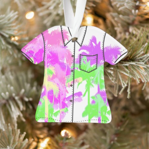 Tropical Heat Wave Neon Hawaiian Palm Aloha Shirt Ornament